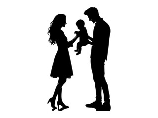 Happy Family Silhouette &ndash; Mother, Father, and Baby Together Isolated on White Background