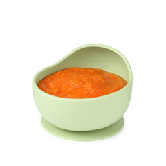 Baby food. Tasty puree in bowl isolated on white