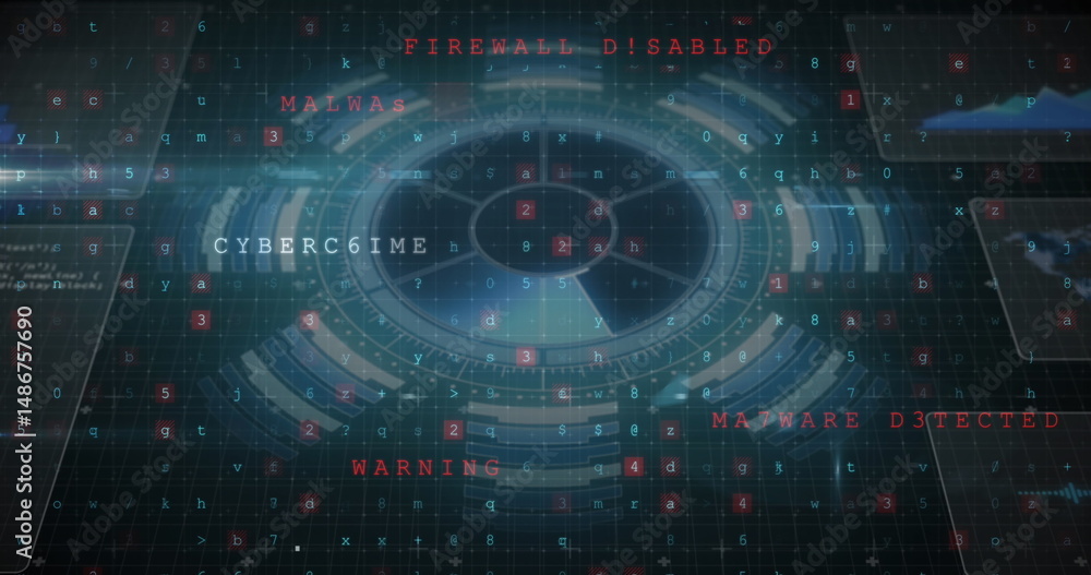 Poster image of data processing over grid on black background