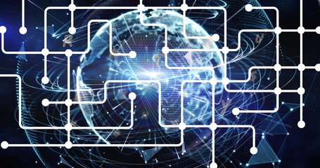 Image of network o connections over globe
