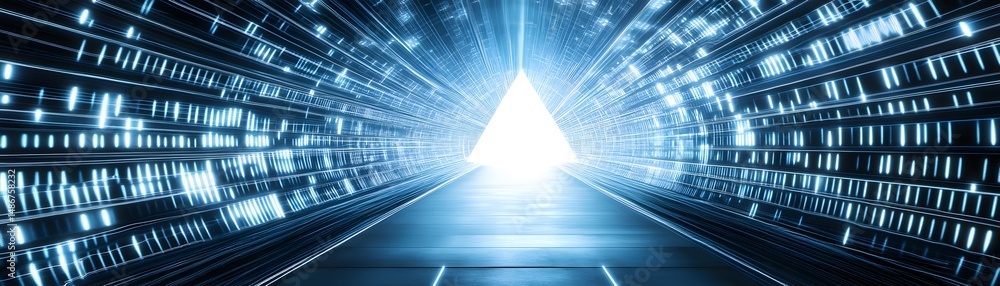 Poster abstract digital tunnel of light and data.