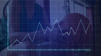 Female basketball player holding orange basketball in gym, showing sports analytics grid and chart - Powered by Adobe