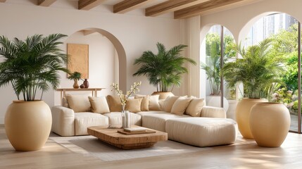 Modern Living Room Interior with Plants and Natural Light, Home Decor, Interior Design