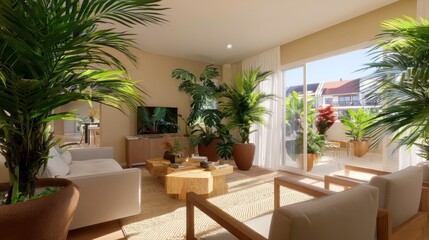 Modern Interior with Plants, Home Decor, and Natural Light for Relaxing Living