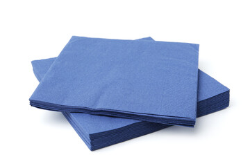Many blue paper handkerchiefs isolated on white