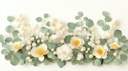 Hyper-Realistic Composition Of Dried Flowers And Leaves In Soft Pastel Tones On A Minimalist Background