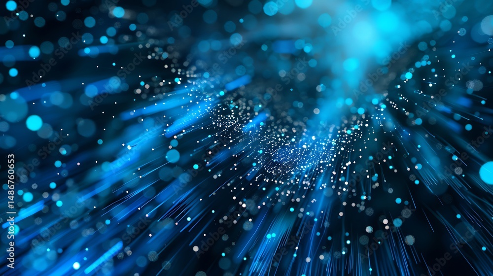 Poster abstract blue light burst digital design with bokeh effect and energy stream