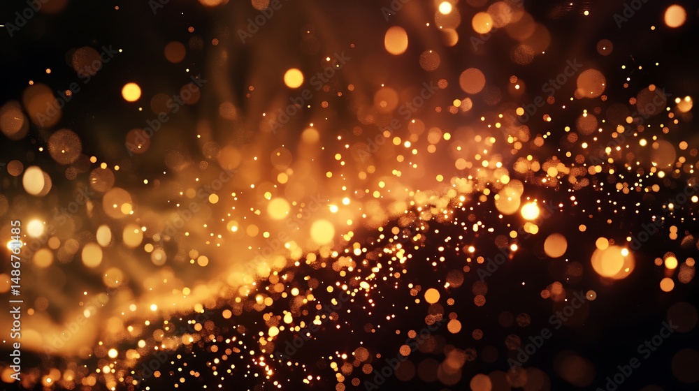Poster abstract bokeh background with glowing particles in orange and gold tones
