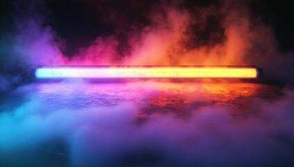Neon tube bathed in vibrant, multicolored smoke