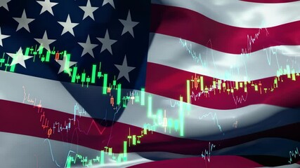 Usa flag overlapping digital financial chart with market trends and graphs - Powered by Adobe