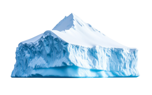Large iceberg isolated on white, perfect for climate change articles, ocean conservation posters, or travel brochures with an Arctic theme.