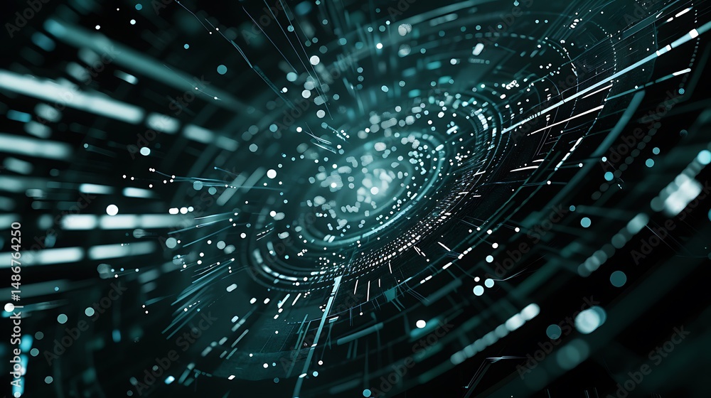 Aufkleber abstract digital swirling design in blue with dynamic lines and futuristic shapes