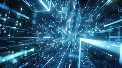 Fototapeta premium Abstract Digital Network With Blue Lines And Lights On A Dark Background