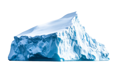 Large iceberg isolated on a white background, perfect for climate change and nature conservation concepts, travel magazines, or educational materials.