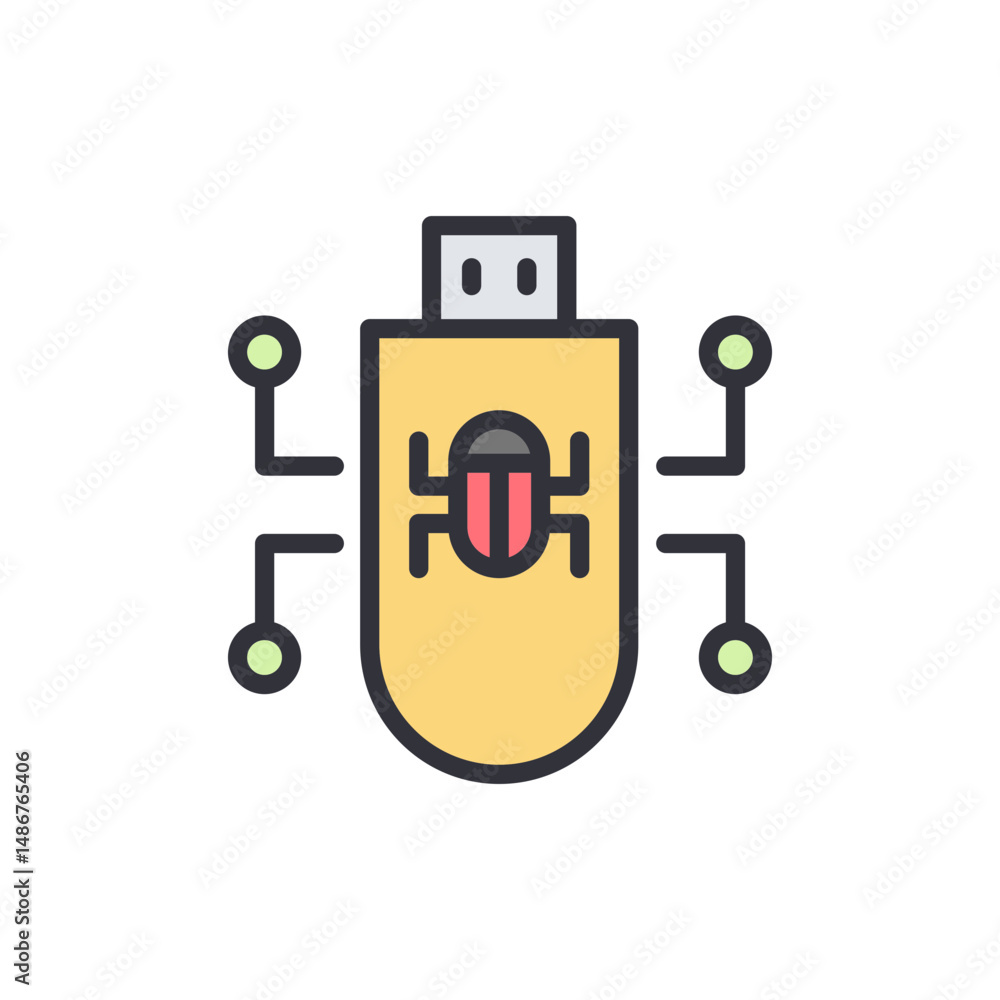 Poster isolated symbolic representation of a virus infected digital storage device