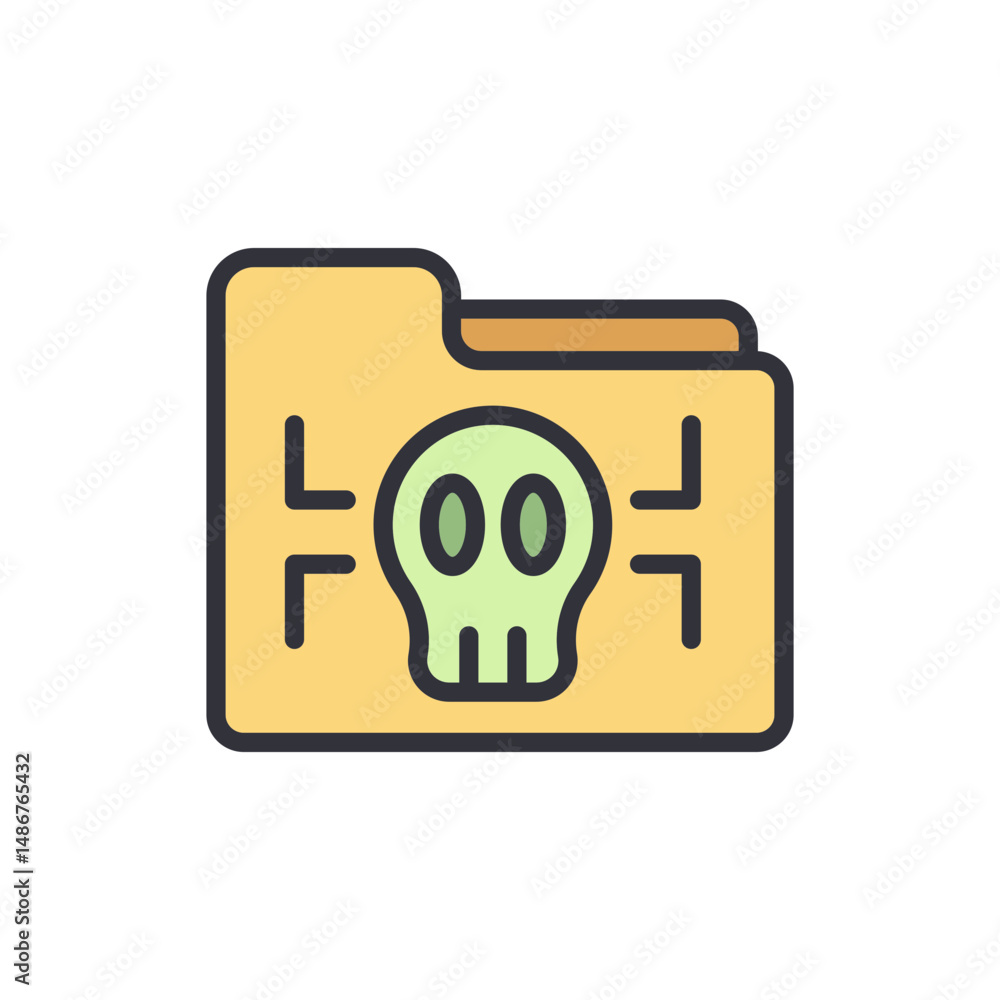 Poster data security warning concept featuring a folder with skull symbol