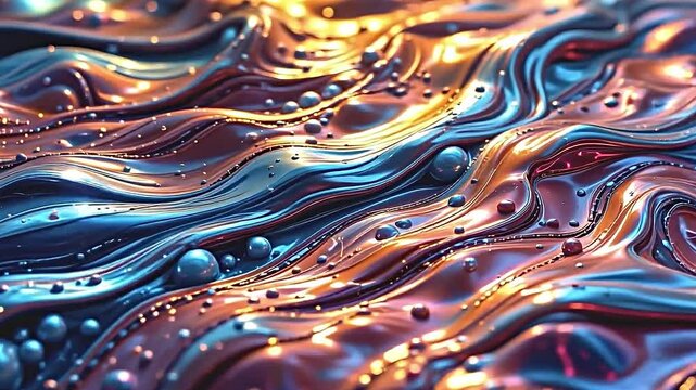 dynamic abstract 3d holographic oil surface, luminous waves of color, interplay of light and shadow with intricate textures, organic forms blending seamlessly, immersive and surreal atmosphere