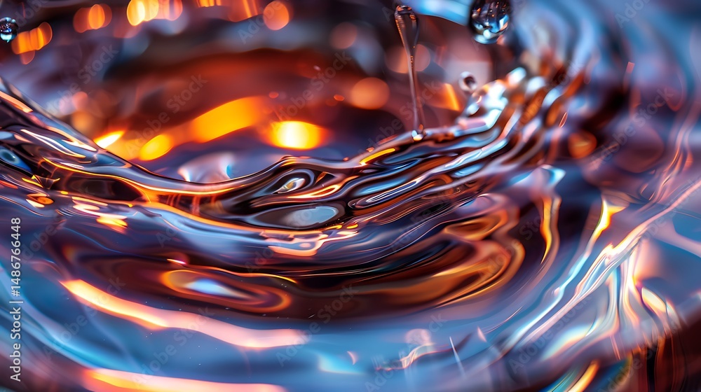 Poster abstract water droplet impact creating dynamic waves and reflections