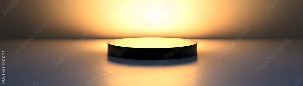 Poster Circular, illuminated display podium in a  setting.