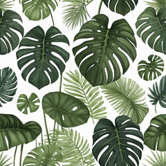 Seamless nature pattern design with green leaves illustration on a textured floral background