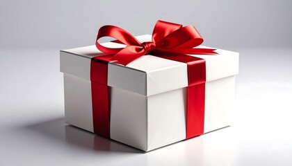 Fototapeta premium Elegant White Gift Box with a Red Ribbon: A Perfect Present