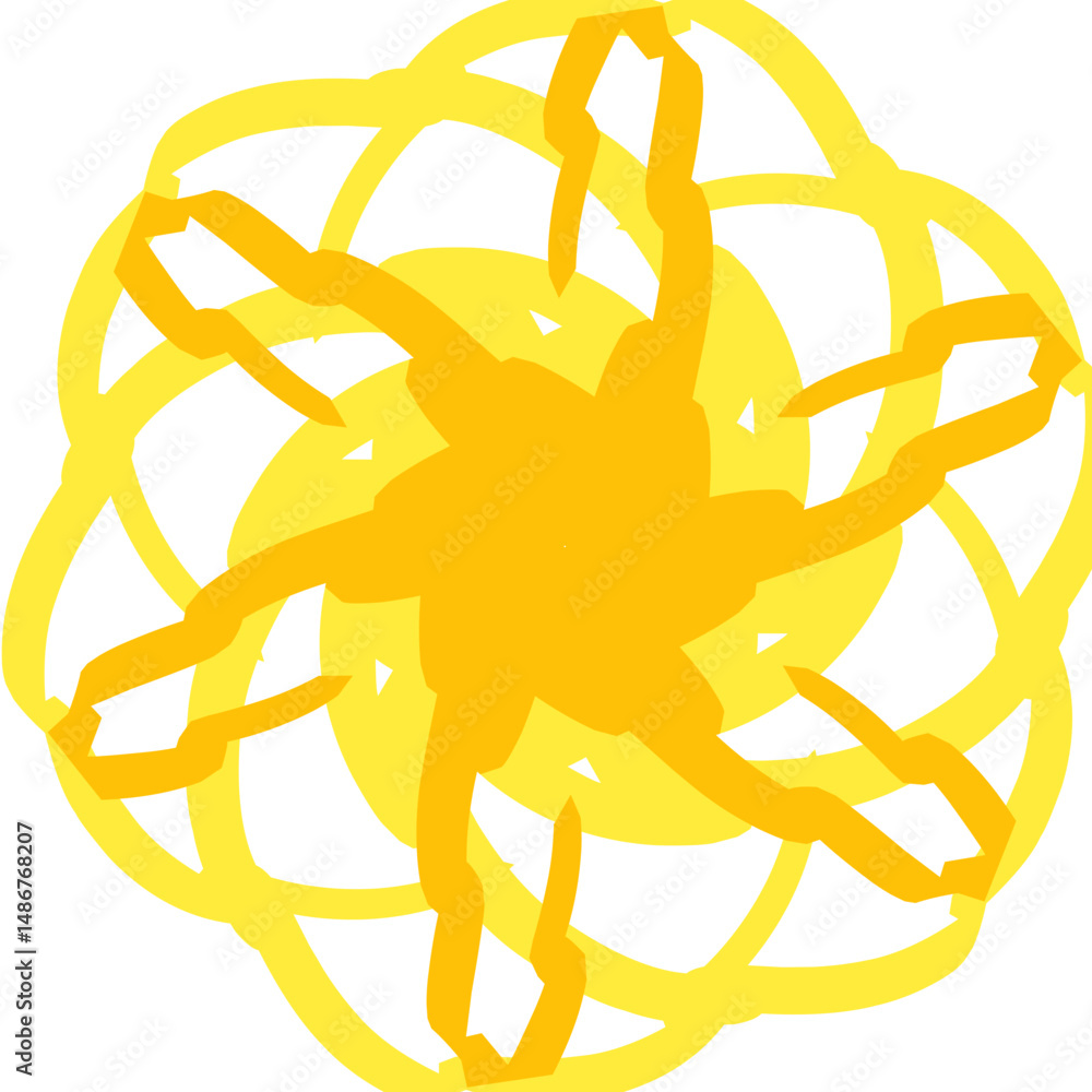 Poster stylized yellow flower graphic on white background forming a circular pattern with abstract petals i