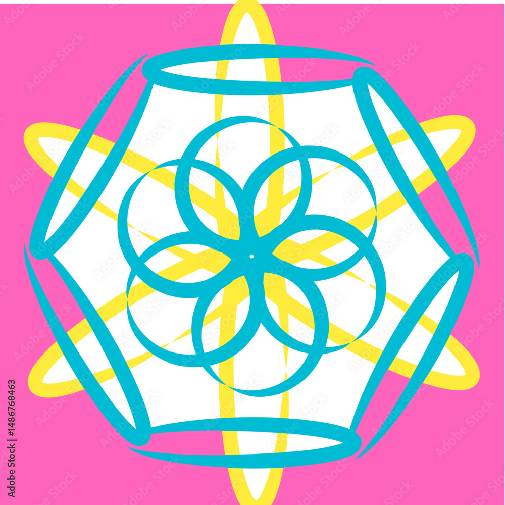 Poster abstract geometric pattern featuring overlapping circles and lines on a colorful background this art