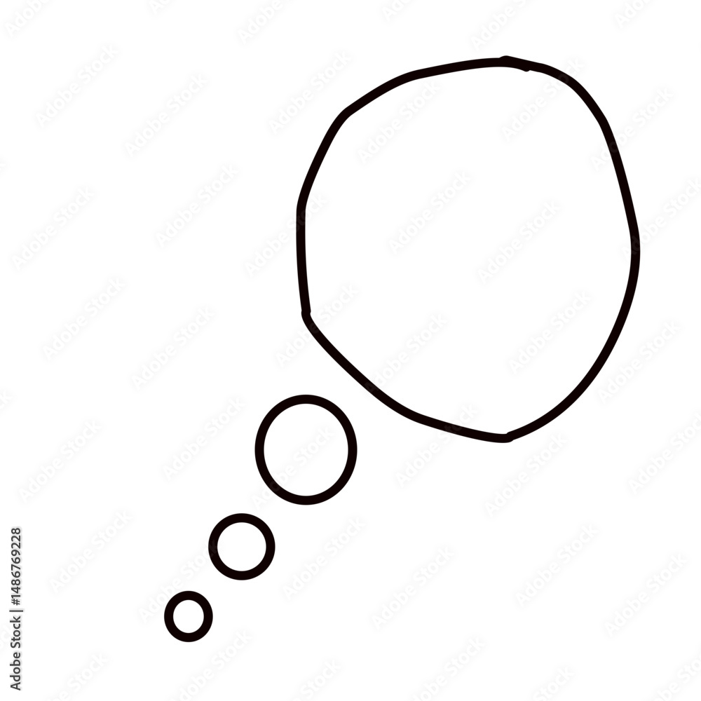 Poster illustration of a thinking bubble with a sequence of circles trailing away, symbolizing thoughts and