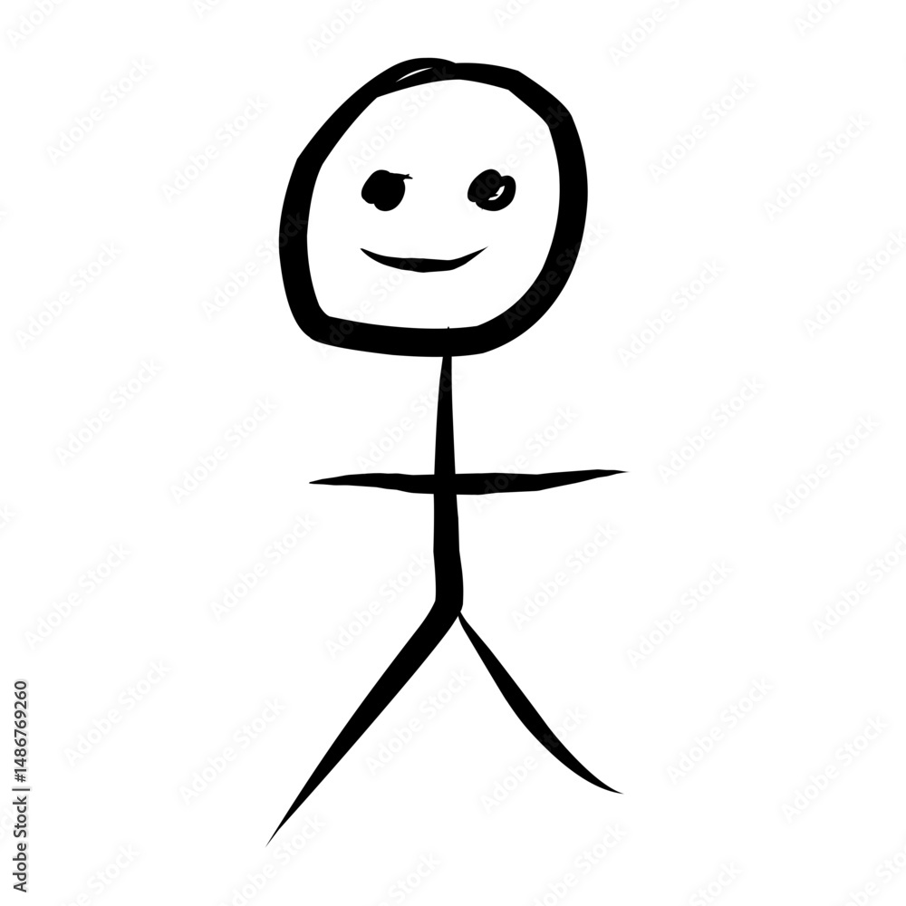 Poster a basic stick figure with a smiling face stands on a white background, conveying simplicity and chee