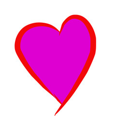 A simple graphic illustration of a pink heart shape outlined in red stands out against a clean white background 