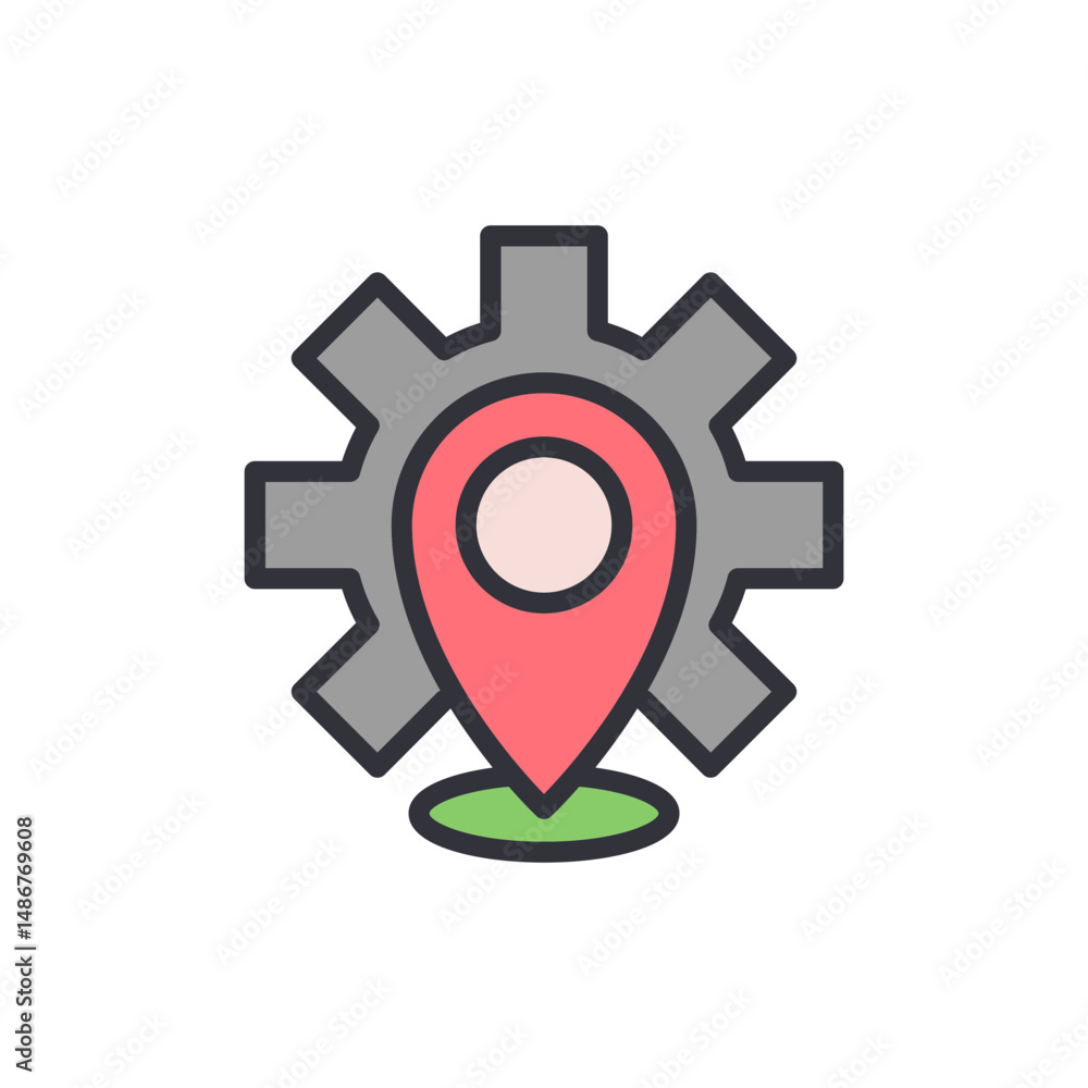 Poster location optimization with gear symbol on a transparent setting image