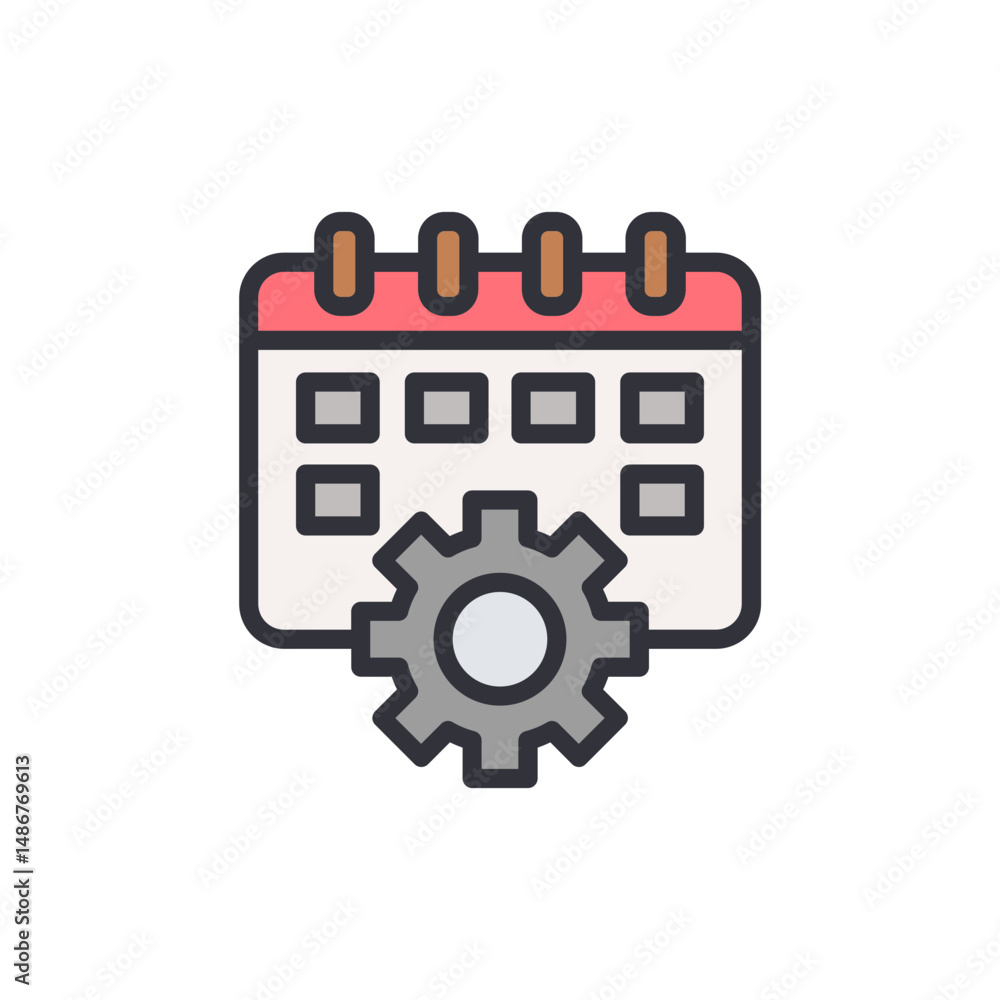 Poster calendar icon combined with mechanical cog symbolizing time management
