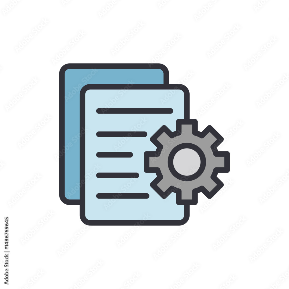 Poster documents and settings icon representing configuration and information