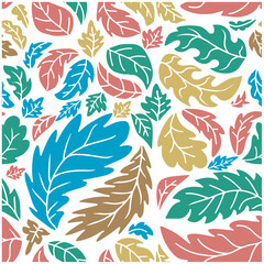  Tranparent seamless background of leaves of various sizes and colors