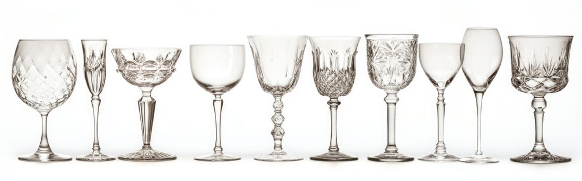 Collection of various cut crystal drinking glasses - Powered by Adobe