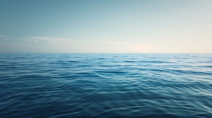Obraz premium Blue Ocean Horizon Meeting Sky And Calm Water Reflecting Sunlight