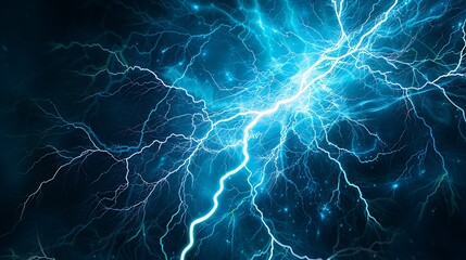 Bright Blue Lightning Strike Against A Dark Night Sky Background