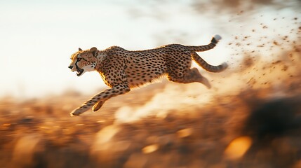 Cheetah running at sunset