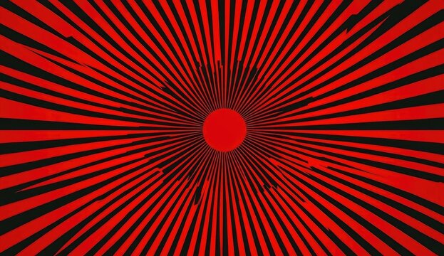 Red and black radial stripes, distressed effect, centered red circle - Powered by Adobe