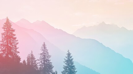 Obraz premium Sunset over mountains and trees