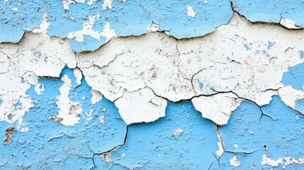 Obraz premium Cracked blue and white wall texture revealing layers of aged paint and weathered surface from an outdoor setting