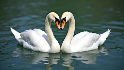 Fototapeta premium Two Swans in a HeartShaped Embrace on a Still Pond