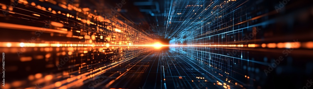 Aufkleber a digital tunnel of glowing data streams.