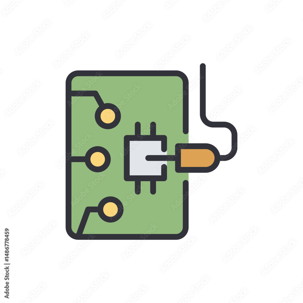 Poster stylized representation of circuit board with integrated microchip component
