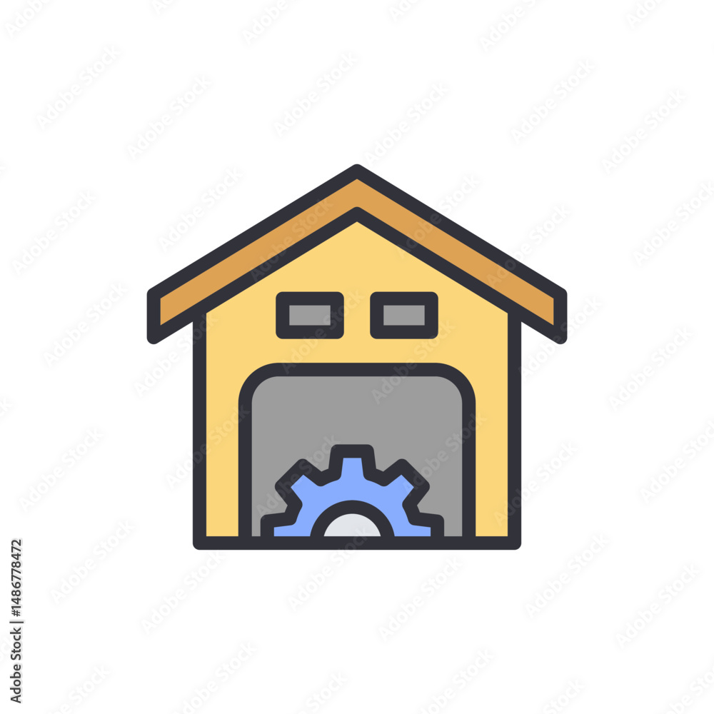 Poster stylized workshop with gear symbol on transparent graphical backdrop