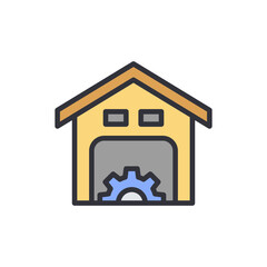 Stylized Workshop With Gear Symbol On Transparent Graphical Backdrop