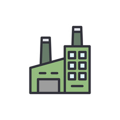 Stylized Green Factory Building With Chimneys On Transparent Canvas