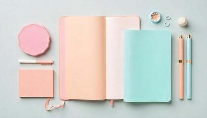 Pastel Colored Stationery Kit with Pens and Notebooks, School supplies, stationery, object, background, colorful background, back to school concept, created with generative ai