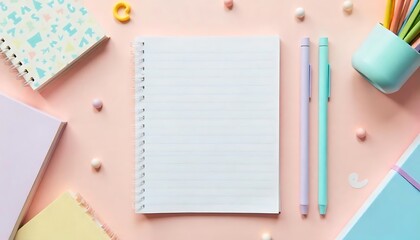 Pastel Colored Stationery Kit with Pens and Notebooks, School supplies, stationery, object, background, colorful background, back to school concept, created with generative ai