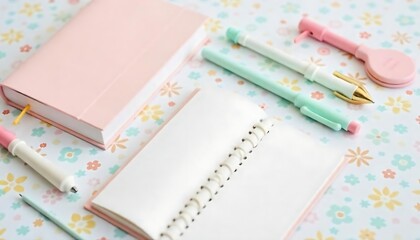 Pastel Colored Stationery Kit with Pens and Notebooks, School supplies, stationery, object, background, colorful background, back to school concept, created with generative ai